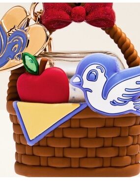 Bath & Body Works Brown Basket Charm with Red Apple, Blue Bird & Yellow Accent
